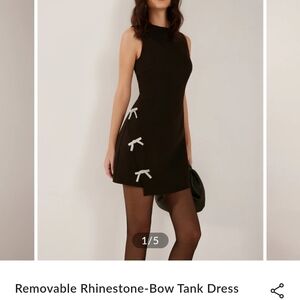 Commense Black Mini Dress with Rhinestone Bows